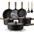 Nonstick Pots and Pans, Induction Cookware Set Kitchen Cooking Sets, Non Stick w/Frying Pan (PFOS, PFOA Free), Black, 16pcs