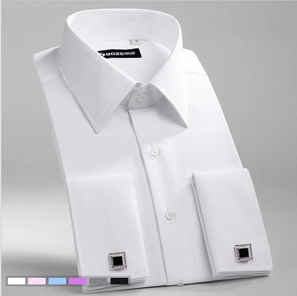 M~6XL Men's French Cuff Dress Shirt White Long Sleeve | SAMAG