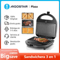 3-in-1 sandwich maker: electric sandwich maker, Grill and waffle, 3 detachable non-stick and interchangeable plates, thermostat, cold touch handle, Vertical storage, 750 W