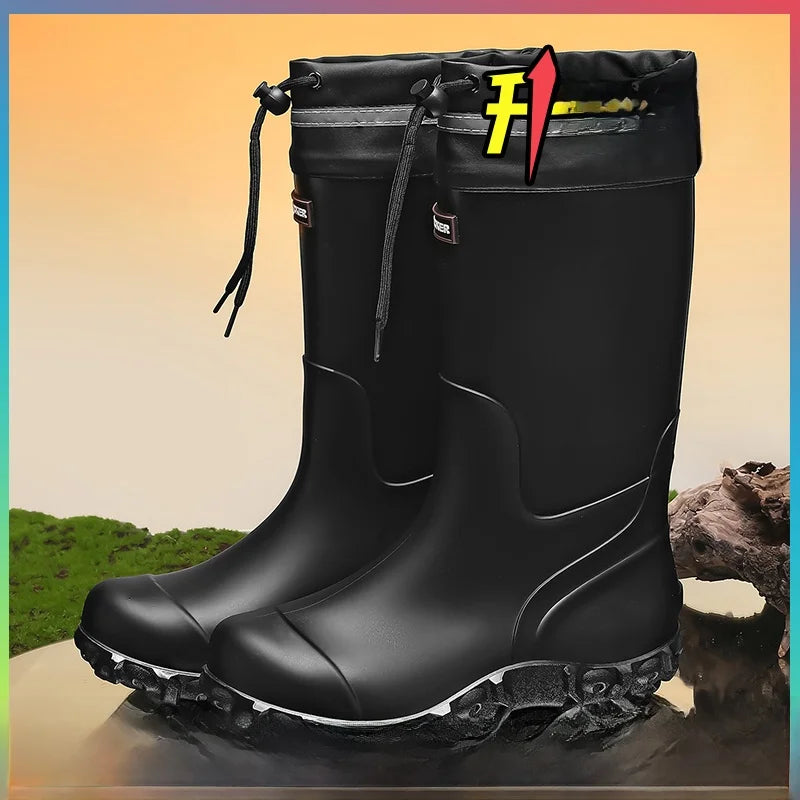 Men's Mid-Calf Rain Boots 2026 New Style Fishing Car Wash Waterproof Work Safety Kitchen Water Shoes Anti-Slip Rubber Shoes