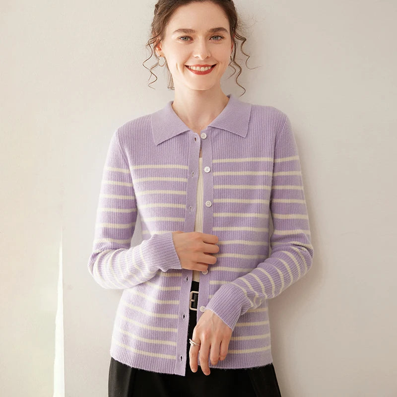 WinvyNee Women's Clothing Cashmere Wool O Neck Striped - View 7 | SAMAG