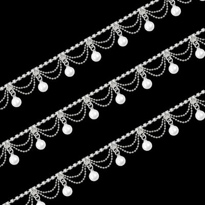 1 Yard Pearl Tassel Rhinestone Fringe Trim Chain Diamond | SAMAG