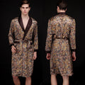 Ice Silk Robe Loose Nightwear Loungewear Male Casual Home Clothes Print Shirt&pants Summer Autumn New Bathrobe with Pocket