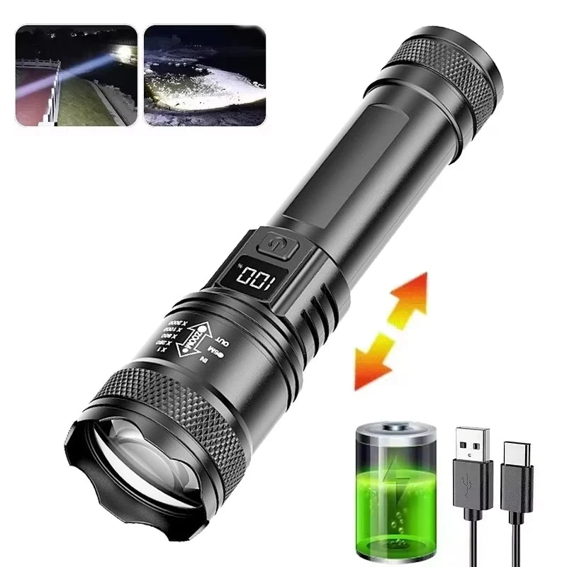 Portable Strong Light LED Flashlight Rechargeable Telescopic Zoom Torch Safety Emergency Light for Outdoor Camping Cycling Lamp