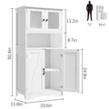 Free Standing Kitchen Pantry Cupboard with 4 Doors and Open Space 128cm Bathroom Tall Cabinet with Tempered Glass Doors