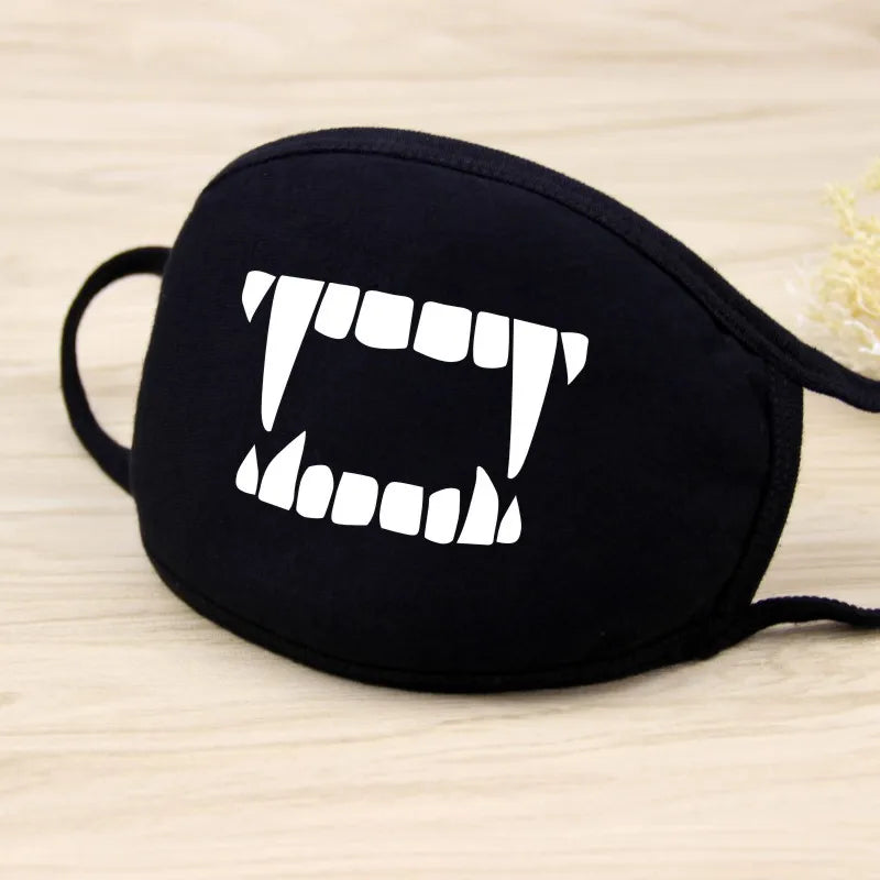 Black Face Mask Unisex Winter Warm Thickening Half Face Mouth Mask Cotton Cartoon Pattern Anti-Dust Anti- Respirator Kpop Mask