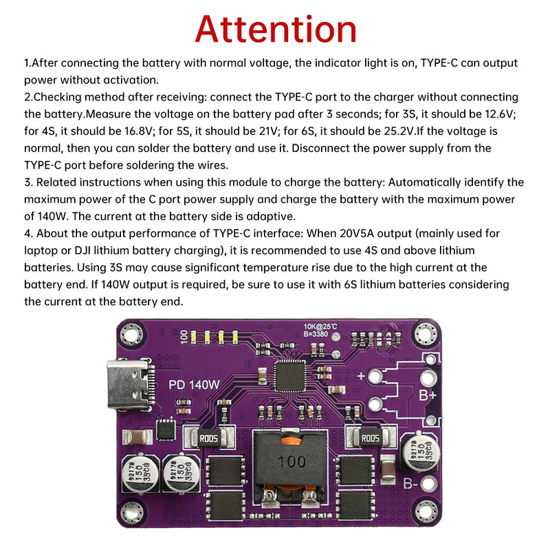 PD3.1 140W High Power Fast Charger Module 3S 4S 5S 6S Type C Interface Li-ion Battery Charger/Discharger Module