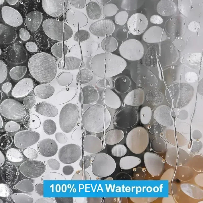 Bathroom Shower Curtain Transparent Lining Waterproof Bathtub Bathing Cover PEVA Mildew Proof Cobblestone Curtain with Hooks