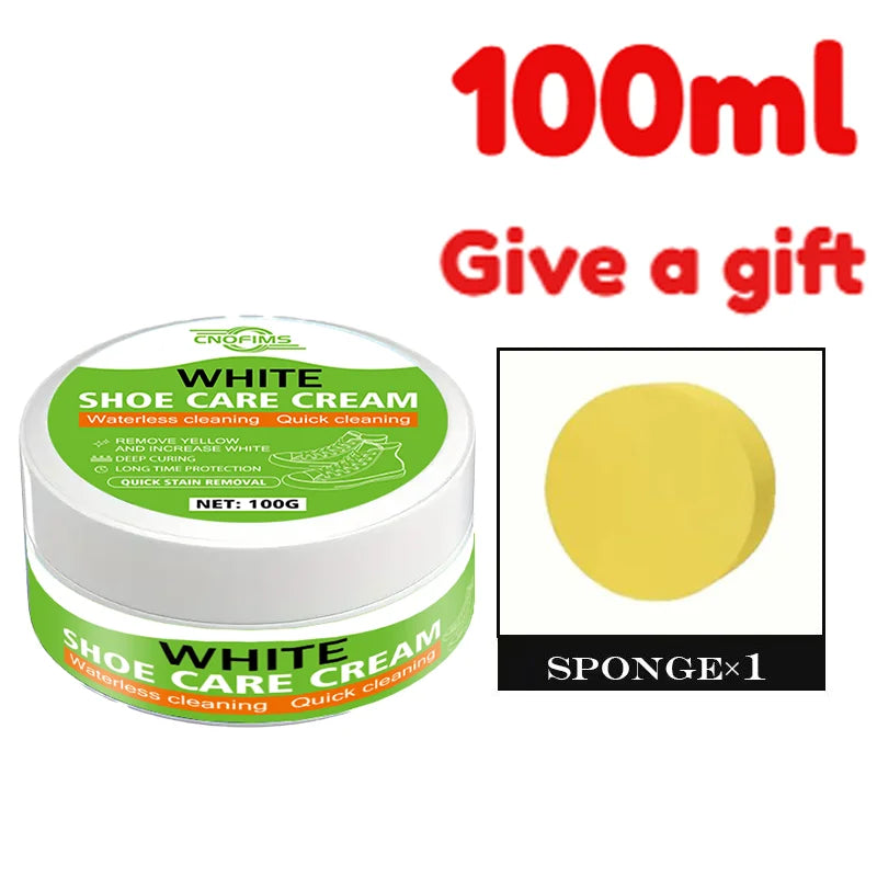 White Shoe Cleaning Cream, Stain Removal and Whitening - No Water Scrubbing, Removes Yellowing. Suitable for Multiple Materials,