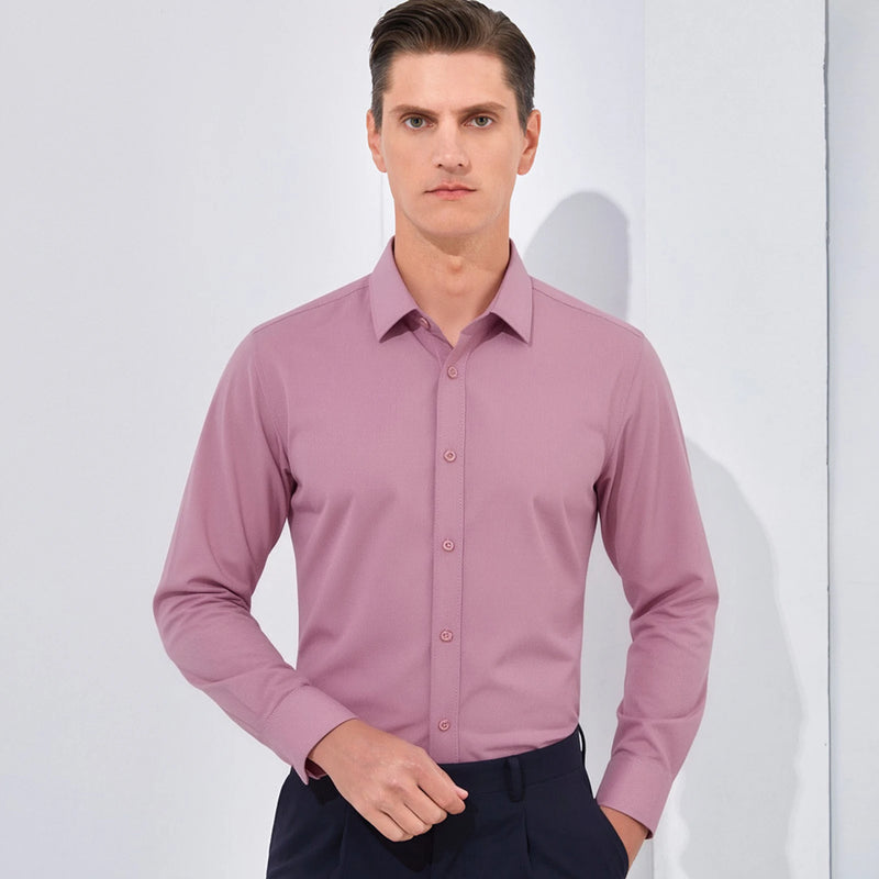 Men's Wrinkle - Free Dress Shirt Regular Fit Solid Business Formal Long Sleeve Button Up Stretch - View 8 | SAMAG