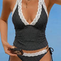 Deep V Lace Polka Dot Tie Front Sexy Bikini Set Designer | SAMAG