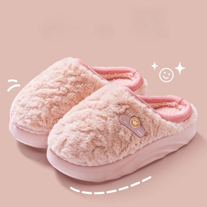 Women's Winter Plush Slippers Fleece-Lined Indoor House Shoes with Thick Sole Anti-Slip Odor-Control Feature for Couples