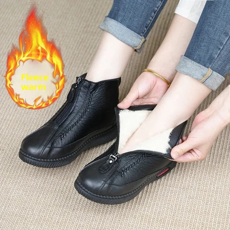 Beijing Winter Women's Cotton Boots Warm Fleece Lined Soft Bottom Snow Boots Anti Slip Shoes for Middle Aged And Elderly Mothers