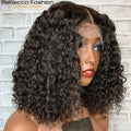 4C Human Hair Deep Wave Short Bob Wig 10-16 Inch Deep Water Wave Lace Front Bob Wigs 100% Human Hair 13x5x1 Middle Part Bob Wigs