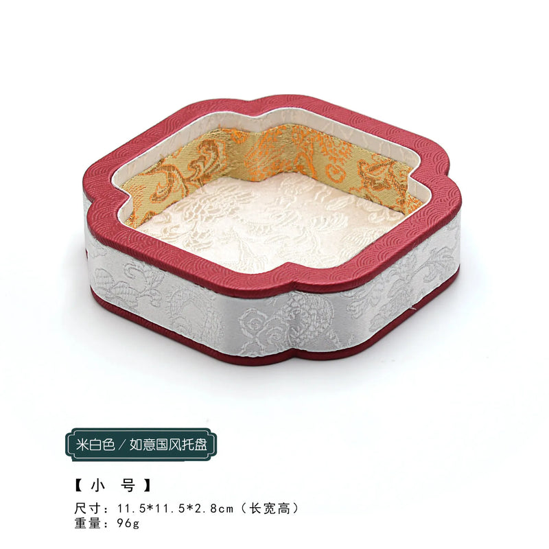 Luxury Chinese Vintage Silk Wooden Jewelry Box, Countertop Display Tray for Perfume Ring Bracelet, Velvet Gemstone Jade Storage