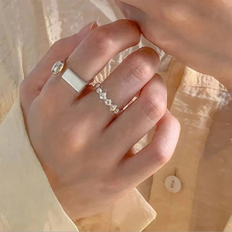 VENTFILLE 925 Sterling Silver Ring for Women Girl Gift Retro Open Trend Unique Design Geometric Asymmetric Jewelry Dropship