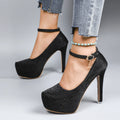 Women's High Heels 2025 New Style Semi-Uppered Thin Heel Waterproof Platform Buckle Fashion Shoes Large Size Strap Shoes
