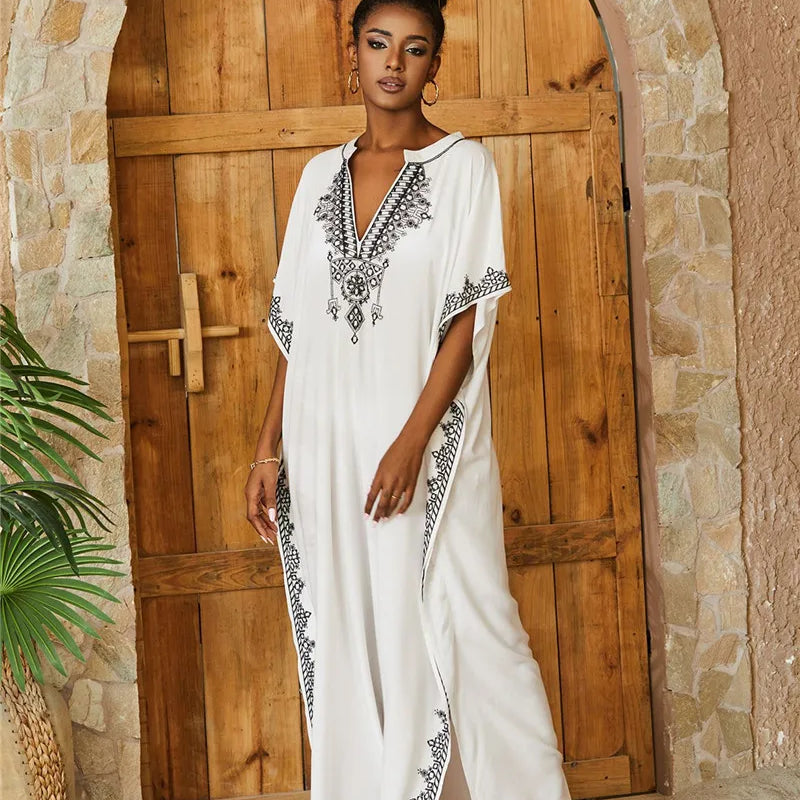 Kaftan Dresses Bathing Suit for Women Swimsuit Coverup Plus Size Beach Caftan Cover Ups for Swimwear Embroidery