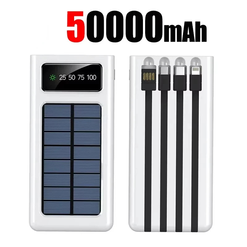 Portable Solar Charger Power Bank High Capacity External Rechargeable Solar Battery With 4 Cables For iPhone Samsung 2026