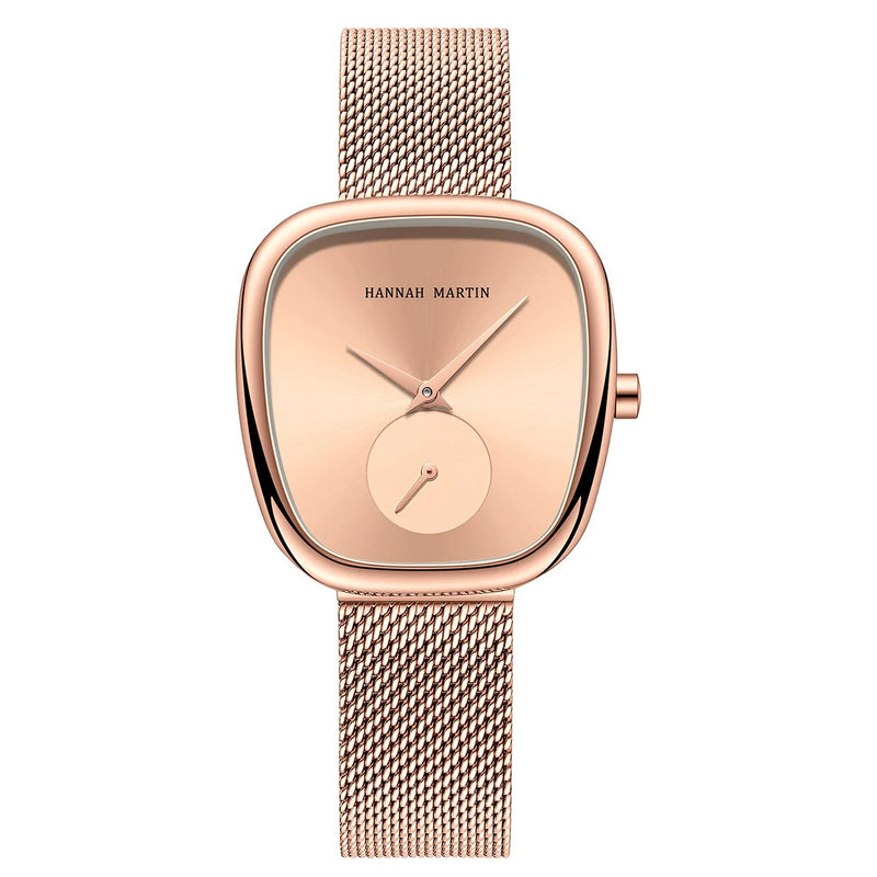 Local Shipping Women Watch With Stainless Steel Mesh Strap 34mm Rose Gold Dial Oval Clock Creative Timing - Visuel 10 | SAMAG