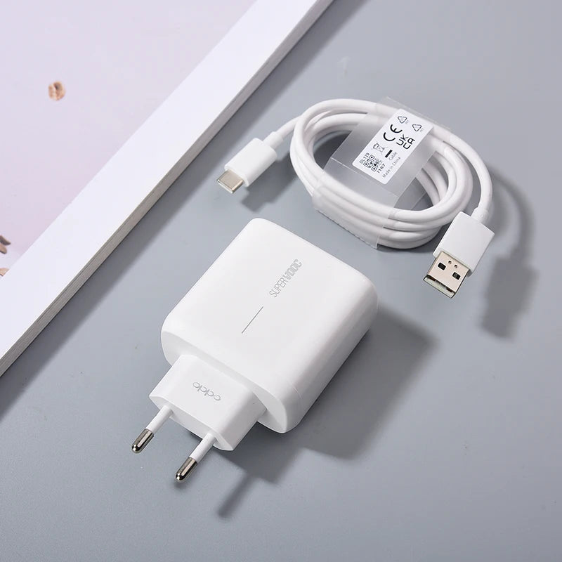 Original 65W OPPO Supervooc Charger EU Fast Charging Adapter For OPPO Reno 5 6 7 Pro Find X9 X8 X7 X6 X3 Pro K9 K10 Type-C Cable
