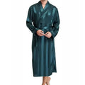 Plus Size 3XL 4XL 5XL Men Robe Sleepwear Navy Blue Stripe Kimono Bathrobe Gown with Pocket Summer Satin Home Clothes Lounge Wear