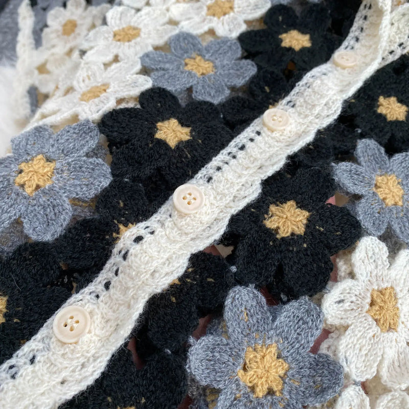 Crochet Knit Shirt Short Sleeve Floral Granny Square - View 2 | SAMAG