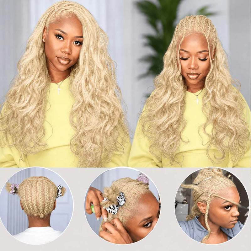 Miracle Knots 613 Color Honey Blonde Crochet Human Hair Deep Wave Feather Knotless Pre Separated Boho Braids Quick Install