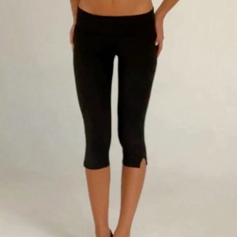 Women's Y2K Low Waist White Capri Leggings Fold Over Waistband Split Hem Solid Color Slim Fit Stretchy Cropped Leggings Buttery