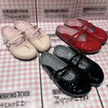 Women's Patent Leather Mary Jane Mules Buckle Bow Decor Slip on Flat Shoes Plaid Lining Casual Half Slippers Fashion  Footwear
