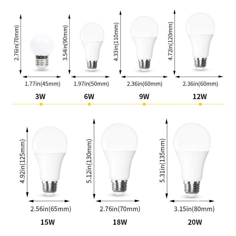 4PCS E27 E14 LED Bulb AC220V SMD2835 3W 6W 9W 12W 15W 18W 20W LED Lamp Cold Warm White Led Bulbs Indoor Lighting