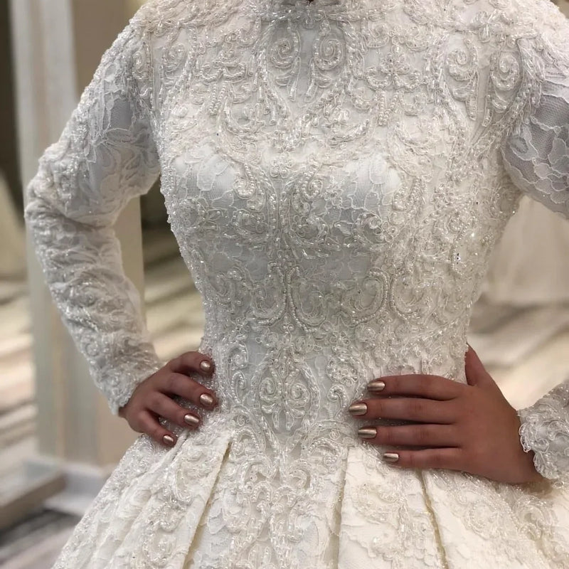 Customized Lace Bride Dress Beading Muslim Wedding Long - View 2 | SAMAG