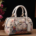 Luxury and Vintage Handheld Boston Bag with Fashion Cartoon Graffiti and premium Leather 2026 Women's Newly Trendy Crossbody Bag
