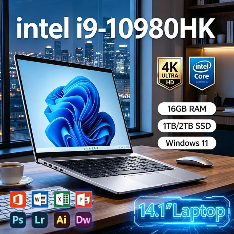 Ultra Slim Laptop 14.1" Intel i9 10980HK 16GB RAM 2TB SSD Gaming PC 1920*1080 Display Office Study Computer PC Windows11 Pro