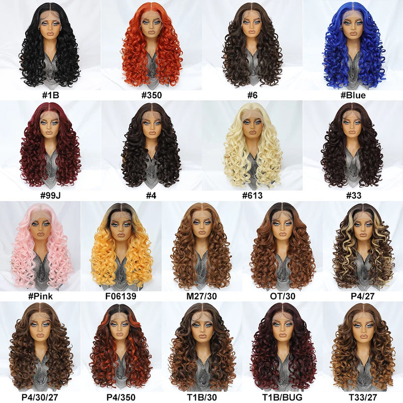 Latisha Lace Frontal Wigs Synthetic 24 Inch Loose Curl Pre Plucked Lace Frontal Wig For Women Highlight With Baby Hair 13X6 Wigs