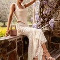 Lace Bandage 2 Piece-Set Long Skirt Female Patchwork Fashion Backless High Waist Elegant Lace-Up Maxi Skirt Sets Outfits