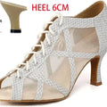 Black Latin Dance Shoes for Women Breathable Mesh Suede Sole Wedding Party Professional Ballroom Jazz Tango Training Dancing