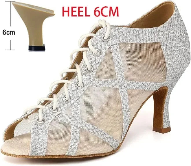 Black Latin Dance Shoes for Women Breathable Mesh Suede Sole Wedding Party Professional Ballroom Jazz Tango Training Dancing