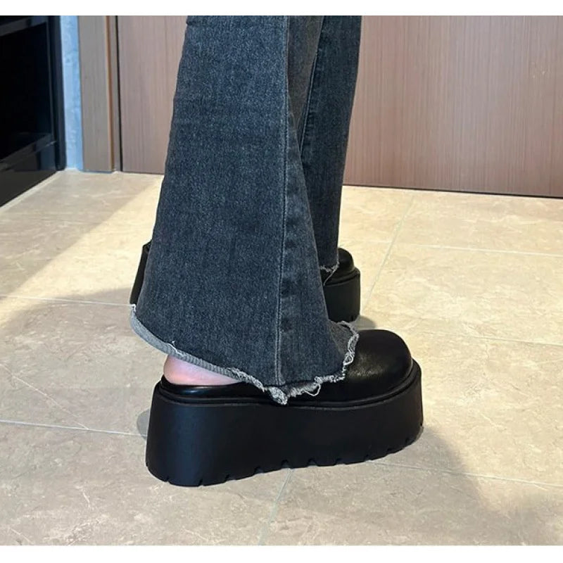 2026 New Retro Mules Platform Chunky Sole Height Increasing Slip-On Comfortable Non-Slip Daily Commute Office Street Style
