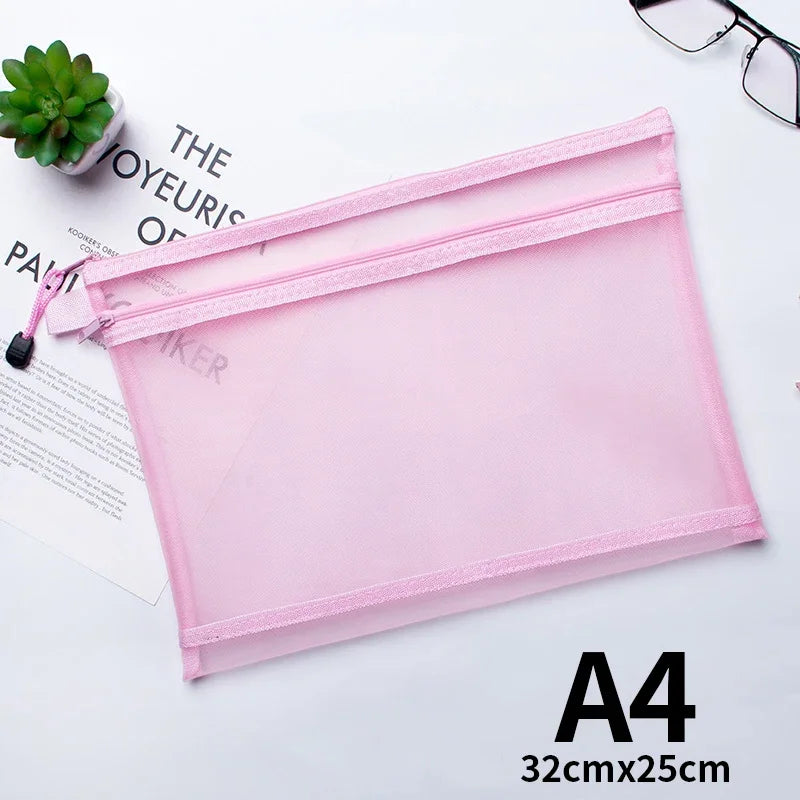 Nylon Mesh File Bag A4 A5 A6 Transparent Zipper Test Paper Information Bag Office Student Pen Bag Subject Bag Puzzle Storage Bag