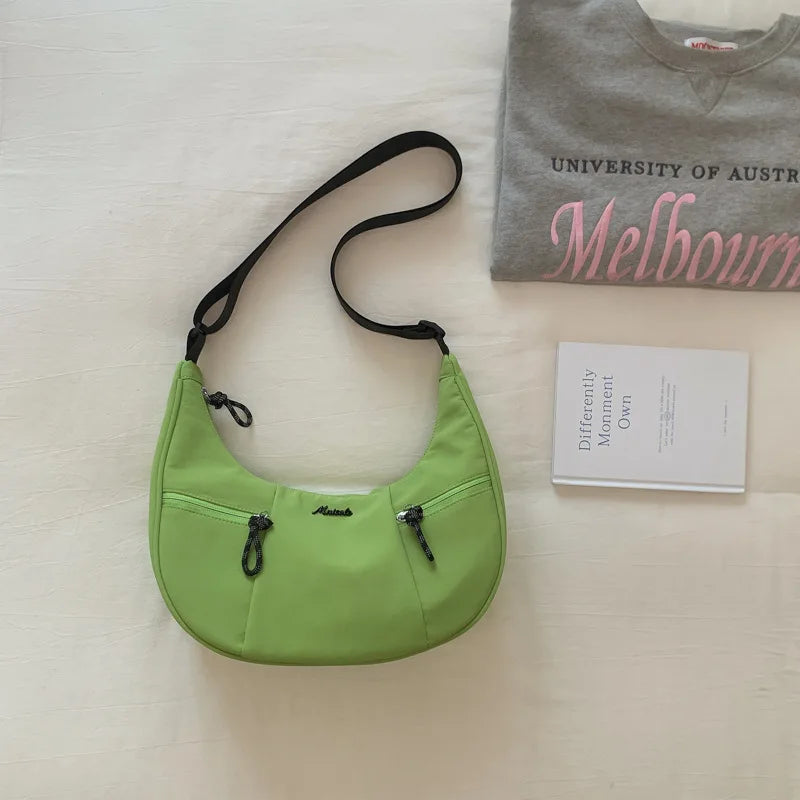 New Fashion Minimalist Shoulder Hobo Bag Large Capacity Casual Nylon Cowhorn Bag Niche for Women Underarm Crossbody Bag