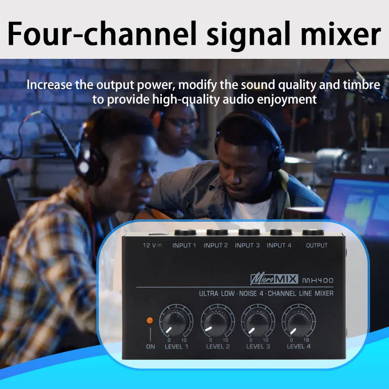 MX400 Mini 4-Channel Audio Mixer Ultra Compact Sound Low Noise With Power Adapter DJ Karaoke Audio Mixer Headphone Amplifier ﻿