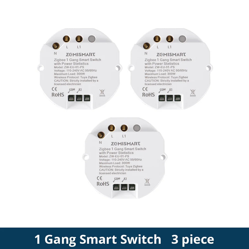 Zemismart 1 Gang Zigbee Relay Switch with Power Statistics Function Smart Inline Module Work with Tuya Smart Life App
