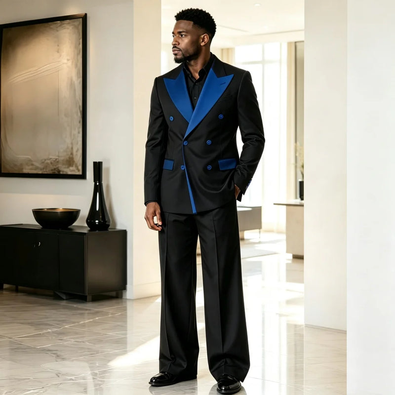 Double Breasted Luxury Men Suit Set Separates 2 Pieces Peak Lapel Blazer with Normal Pants Custom Made For Wedding Prom Party