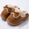 Bow Winter Women's Slippers Home Casual Plush Luxury Designer Woman Shoes Wedges Platform Fuzzy Fur Slides Fashion Soft Sole