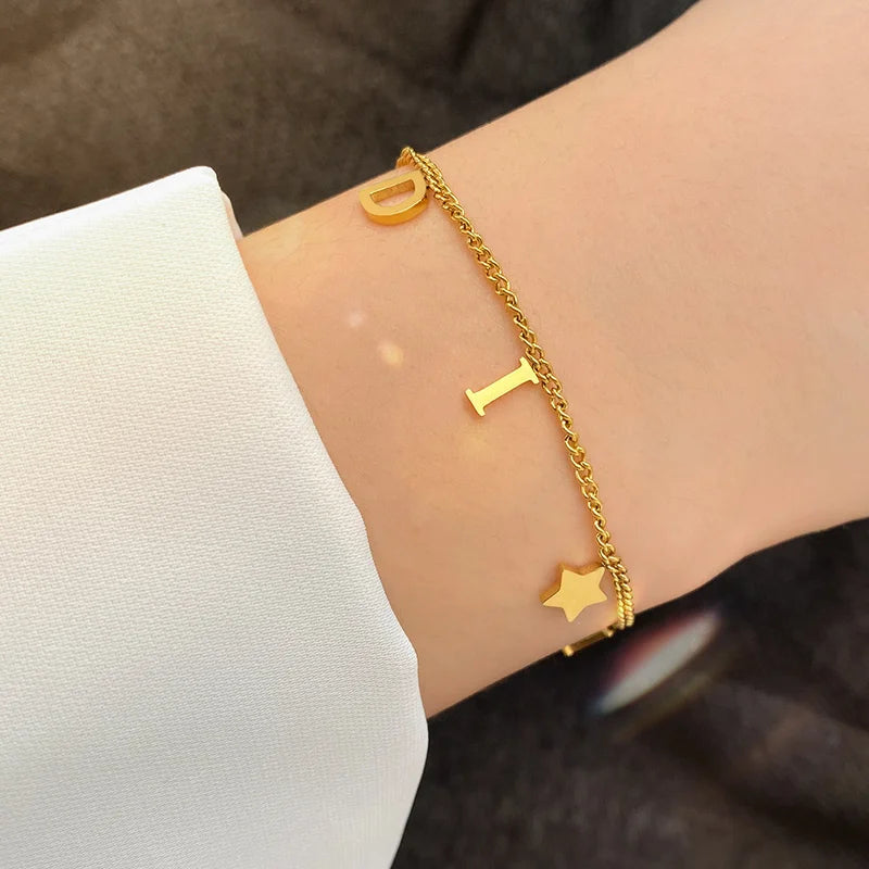 EVISPOL New Fashion Letter Star Pendant Bracelet for Woman Vintage Stainless Steel Bracelet Luxury Jewelry Gifts