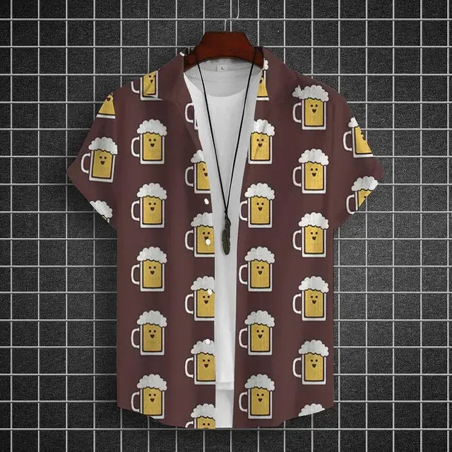 Hawaiian Shirt For Men 3d Beer Printed Short Sleeve Party | SAMAG
