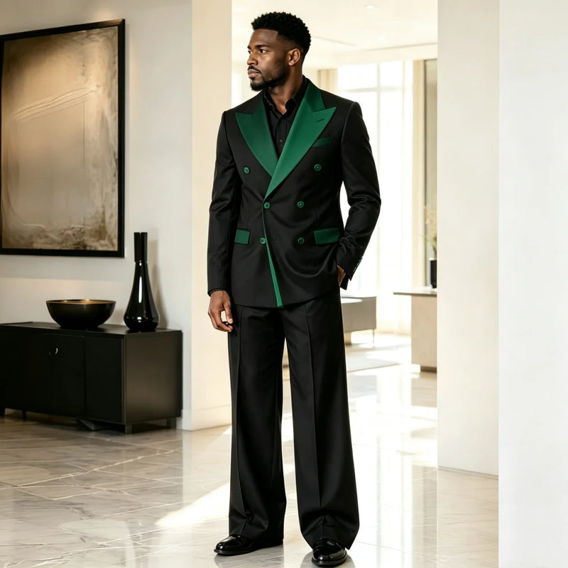 Double Breasted Luxury Men Suit Set Separates 2 Pieces Peak Lapel Blazer with Normal Pants Custom Made For Wedding Prom Party