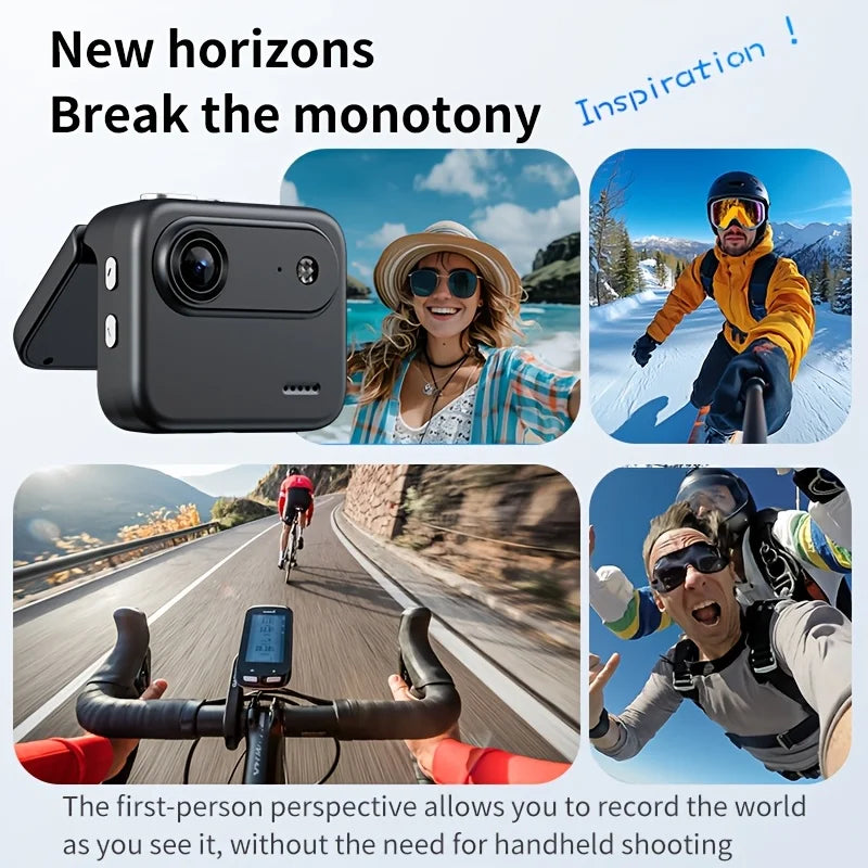 32GB 4K HD Flip Screen Thumb Camera Action Camera | Outdoor Recording, VLOG Cycling Camcorder, Anti Shake Flip Screen Panoramic Travel Shooting, Large Wide-angle First Person View Recording Camera, USB Charging, Lightweight S