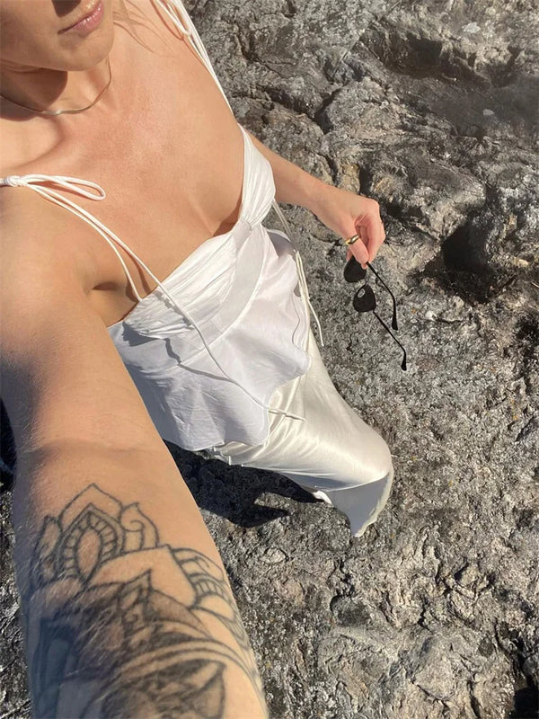 Tossy White Smocked Strappy Camisole Women's Sexy Sleeveless Ruffle Slim Bra Solid Color Streetwear Y2k Women's Tops Camisole